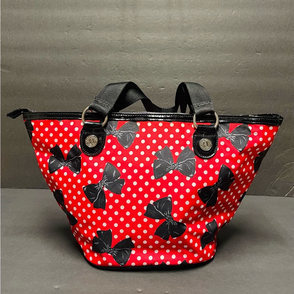Betsey Johnson Red Polka Dot Tote with Black Bow Accents - Picture 2 of 7